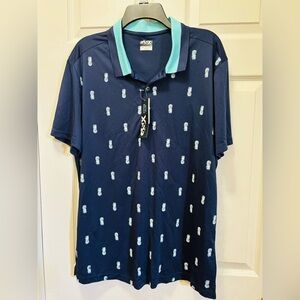 GSX By Grand Slam Mens Navy Blue Pineapple Print Short Sleeve Polo Golf NWT - XL
